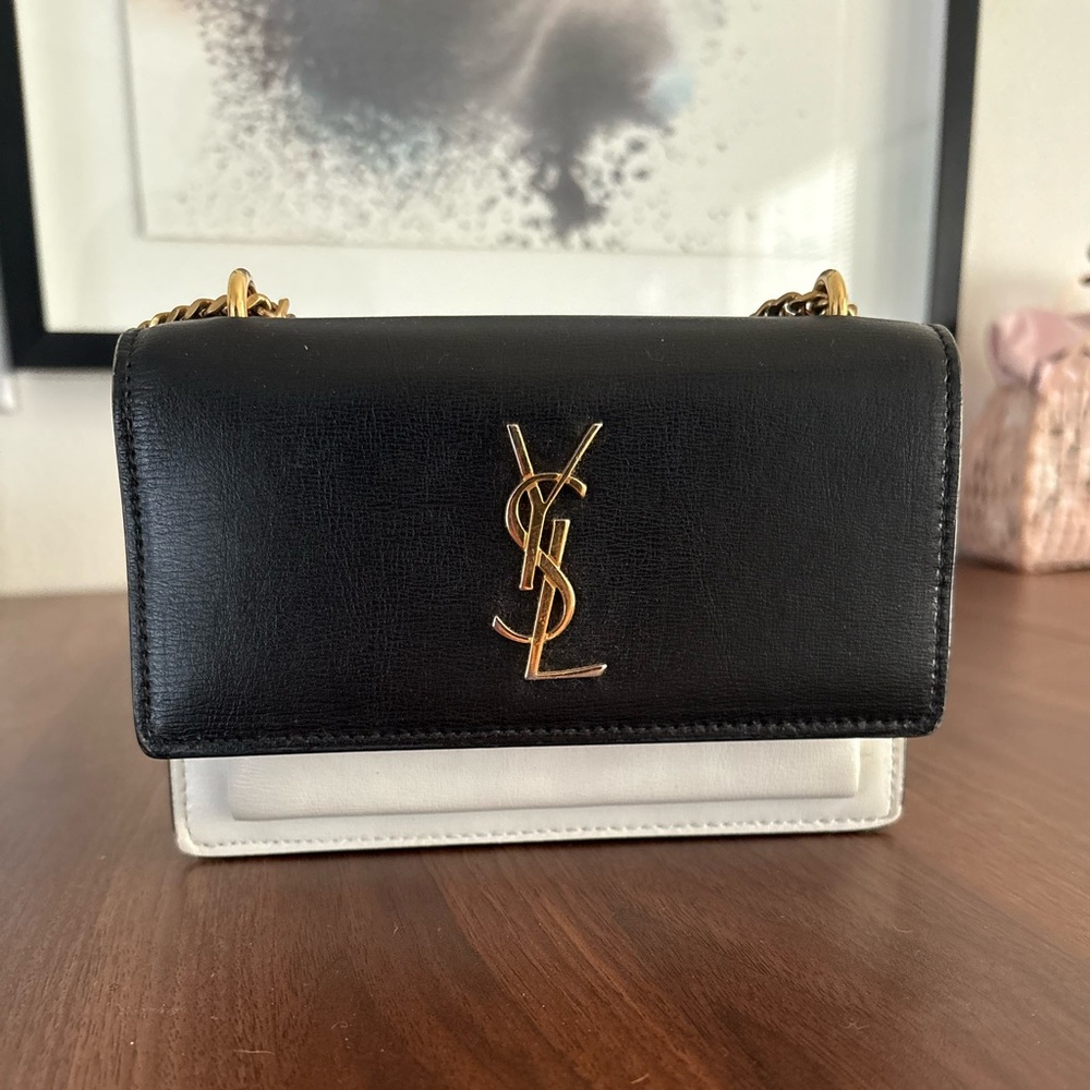 YSL purse with long gold shoulder strap